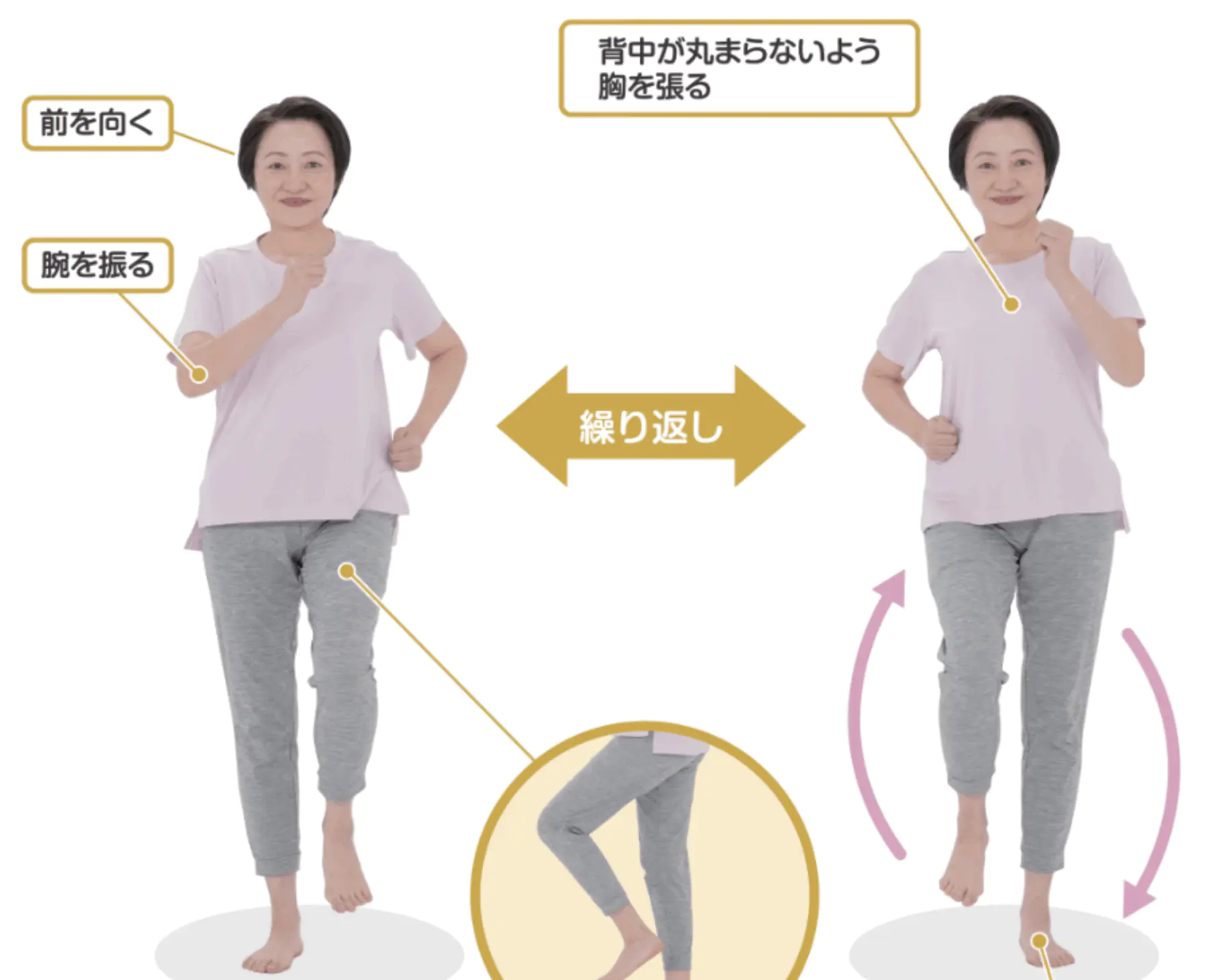 动作①:踏步(原地踏步示范)