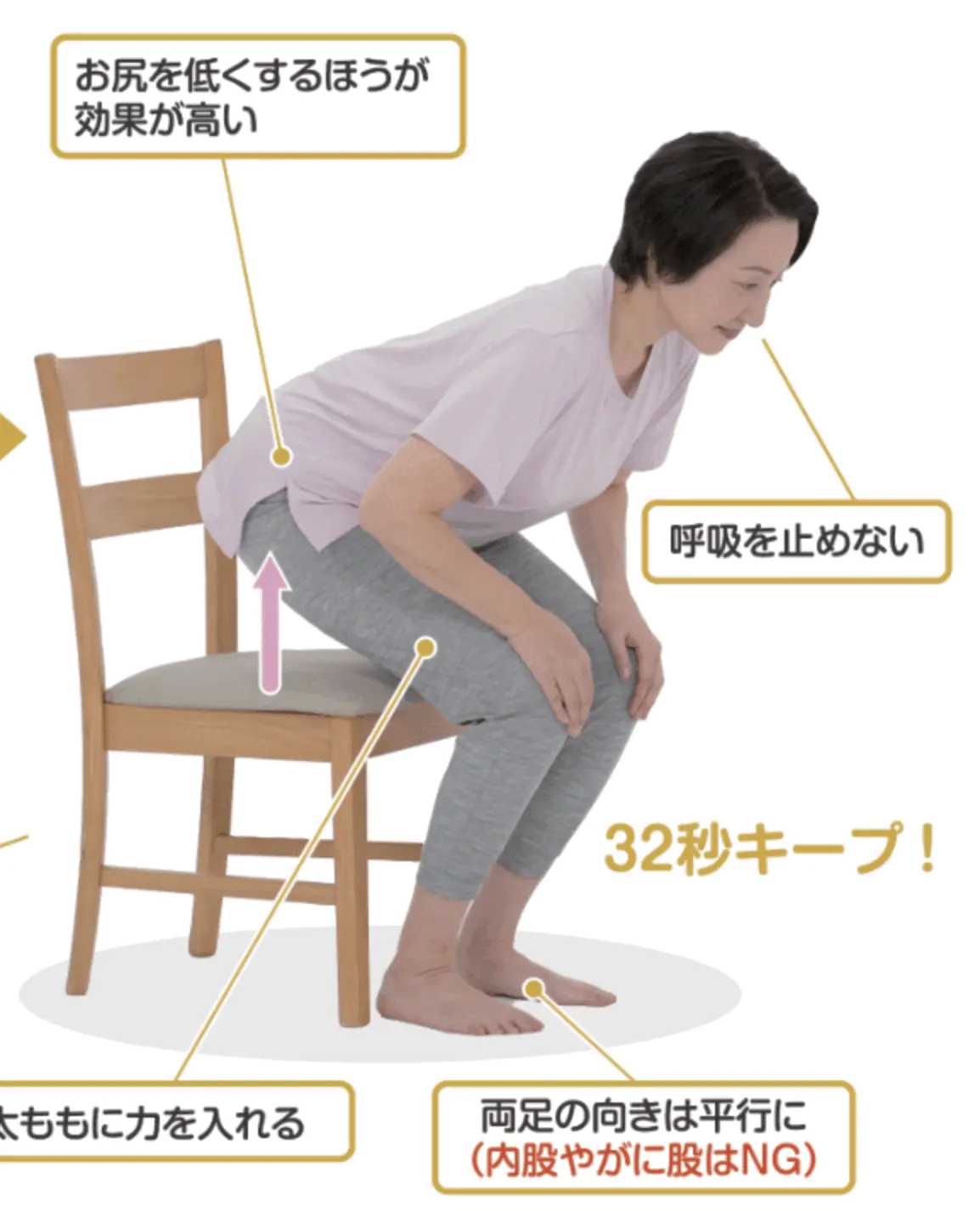 动作⑧:空气椅练大腿(臀部微抬保持示范)